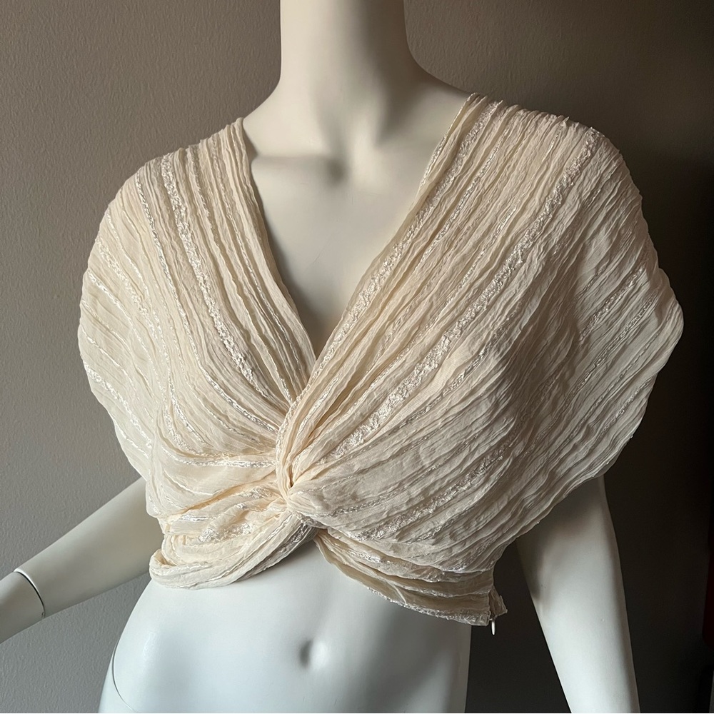 Zara Cream Textured Wrap Top w/ Side Zipper